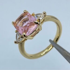 Pink Diamond CZ Engagement Ring Gold Tone Cushion Cut Statement